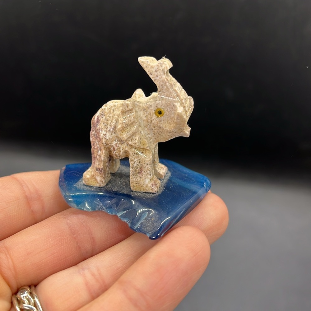 SoapStone Elephant on Agate Figurine home decor, collectible